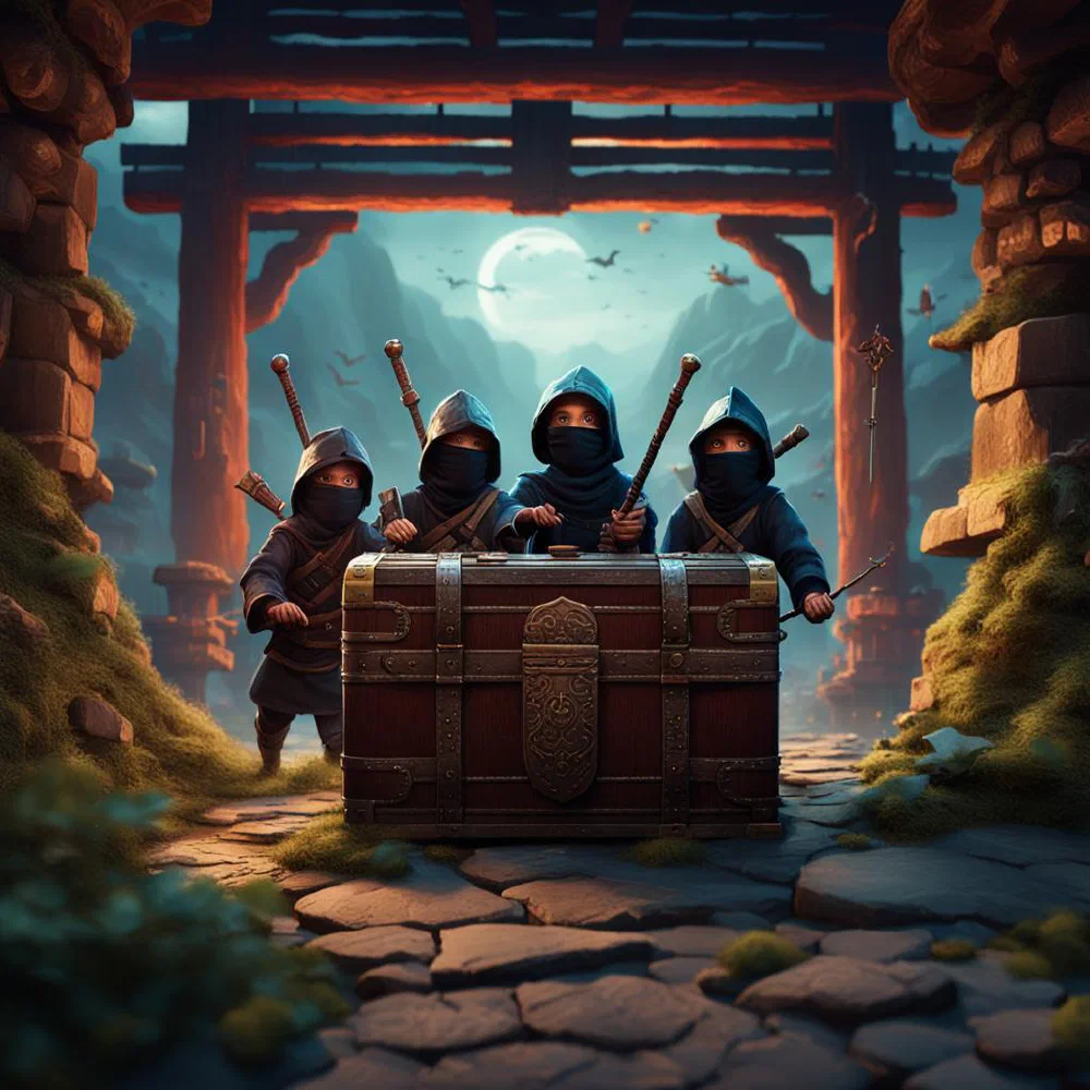 Ninjas autour d'un coffre